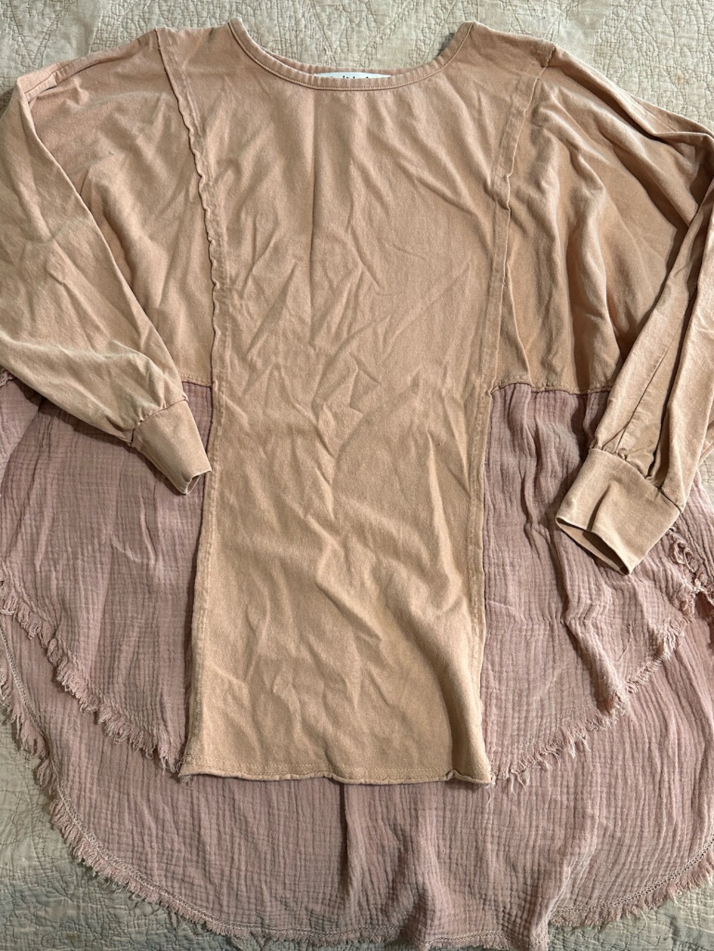 Three Bird Nest Peach and Dusty Rose Layered Tunic Top